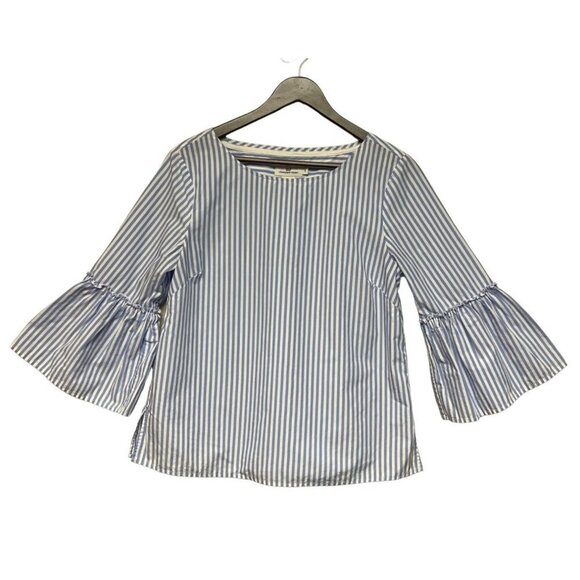 Vineyard Vines Blue White Stripe Blouse Bell Sleeve Women's Small 100% Cotton - Picture 1 of 9